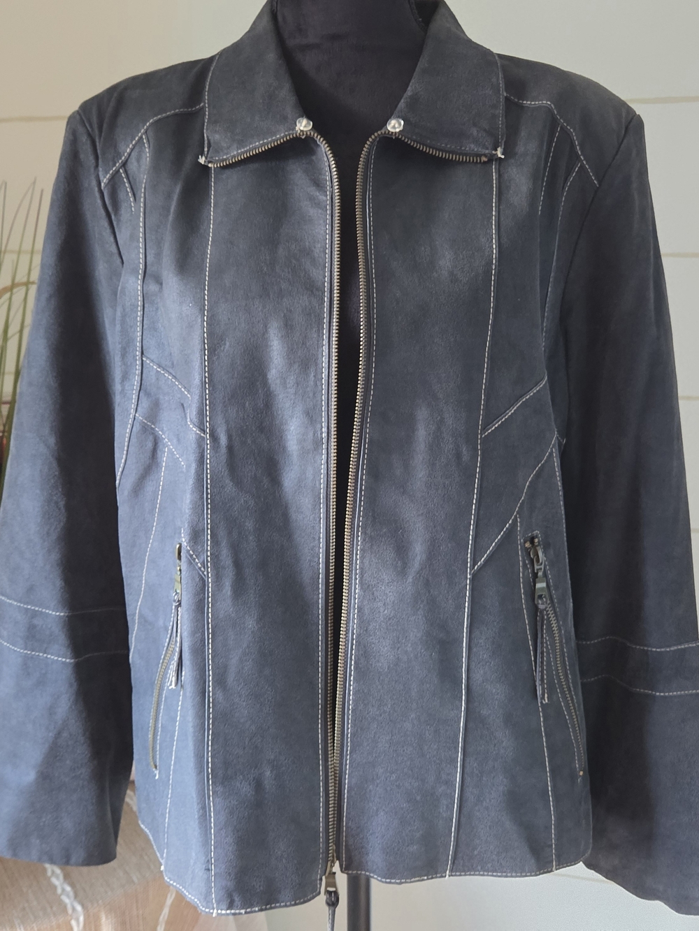 Vintage Y2K i.e. Relaxed Macy’s Charcoal Gray Suede Contrast Stitch Jacket XL